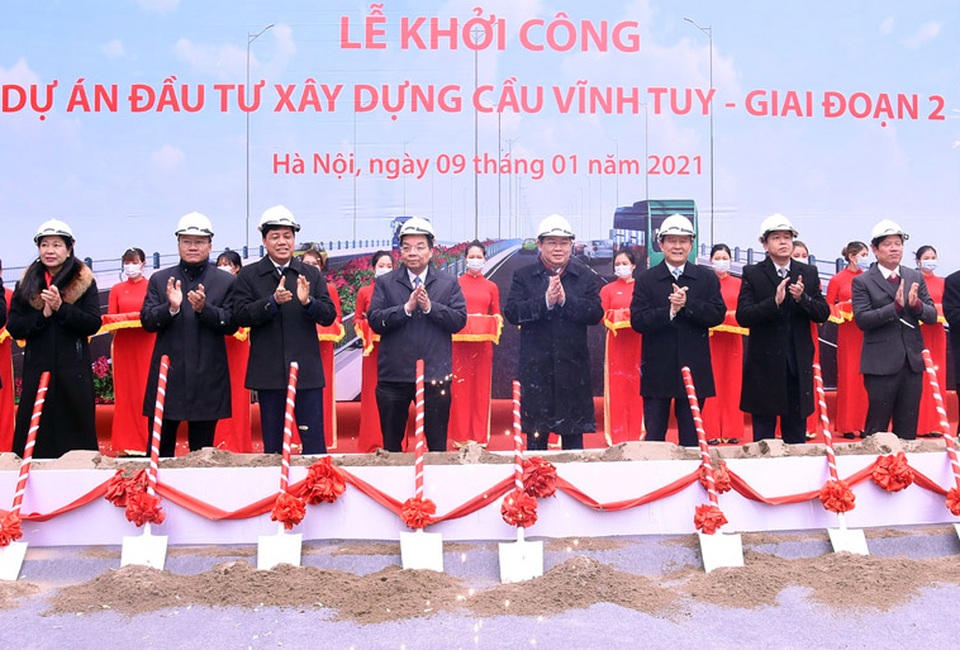 Hà Nội khởi công cầu Vĩnh Tuy giai đoạn 2 bắc qua sông Hồng - 1 Hà Nội khởi công cầu Vĩnh Tuy giai đoạn 2 bắc qua sông Hồng - 1