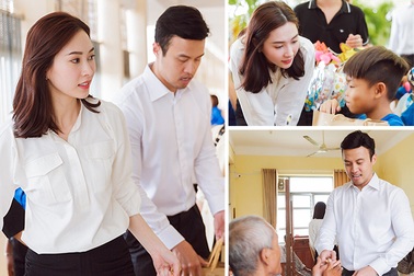 Hoa hậu Đặng Thu Thảo giản dị đi trao quà