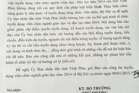 Tỉnh Vĩnh Phúc phải báo cáo tuyển dụng viên chức ngành giáo dục trước ngày 9/1