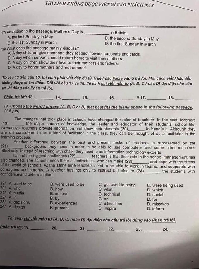 Đề thi tiếng Anh vào lớp 10 ở TP.HCM bất ngờ bị lộ trên mạng, Sở GD&ĐT nói gì? - Ảnh 4.