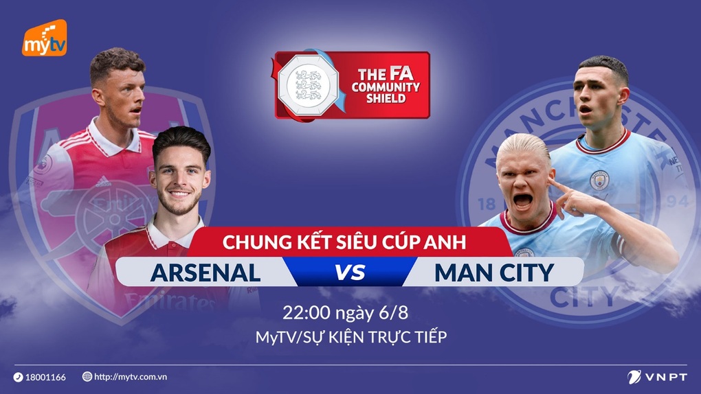Siêu cúp Anh 2023: Cuộc tái ngộ duyên nợ Man City - Arsenal trực tiếp trên MyTV - 1 Siêu cúp Anh 2023: Cuộc tái ngộ duyên nợ Man City - Arsenal trực tiếp trên MyTV - 1