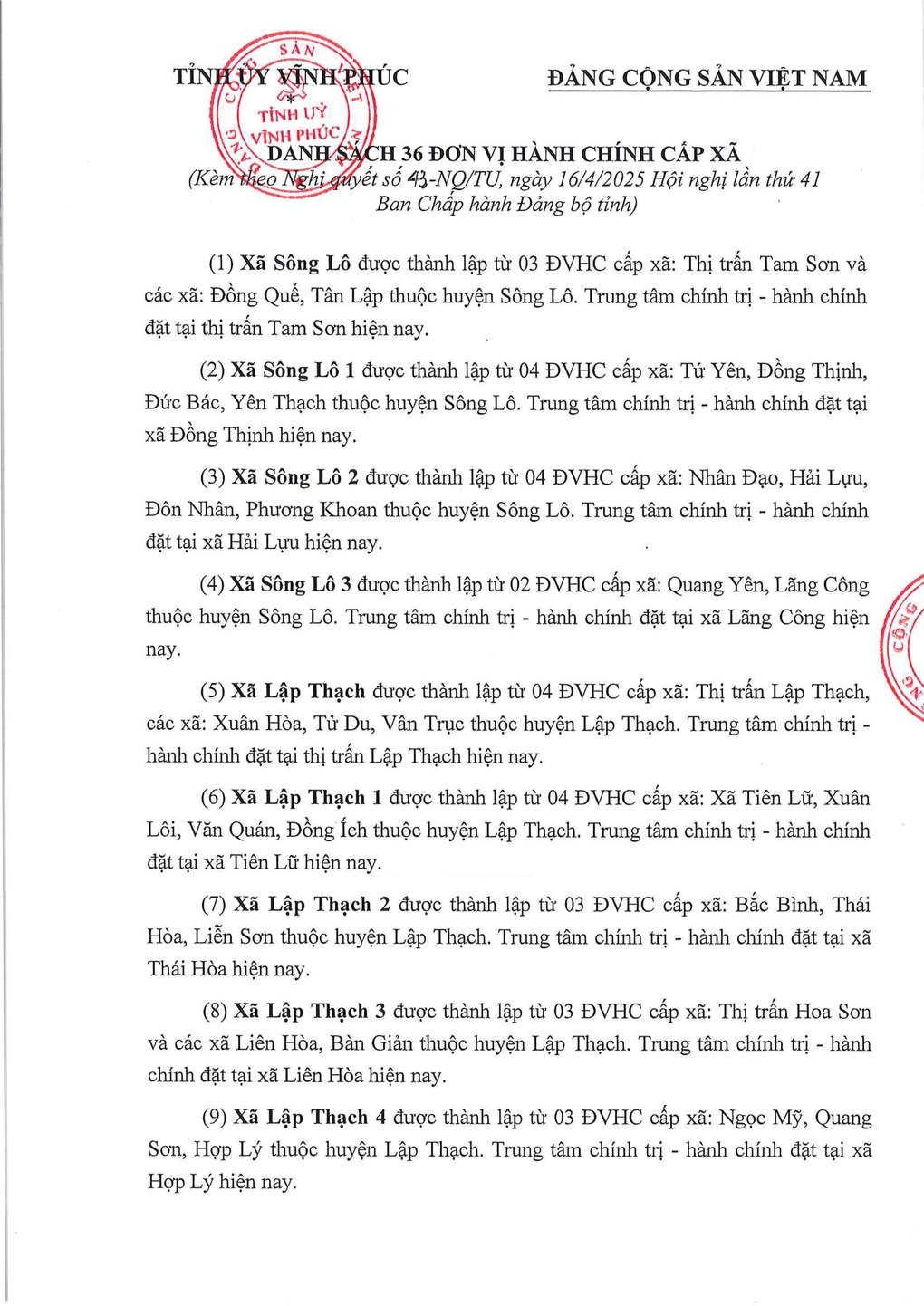 Vĩnh Phúc dự kiến đặt tên xã, phường mới theo số thứ tự - 2 Vĩnh Phúc dự kiến đặt tên xã, phường mới theo số thứ tự - 2