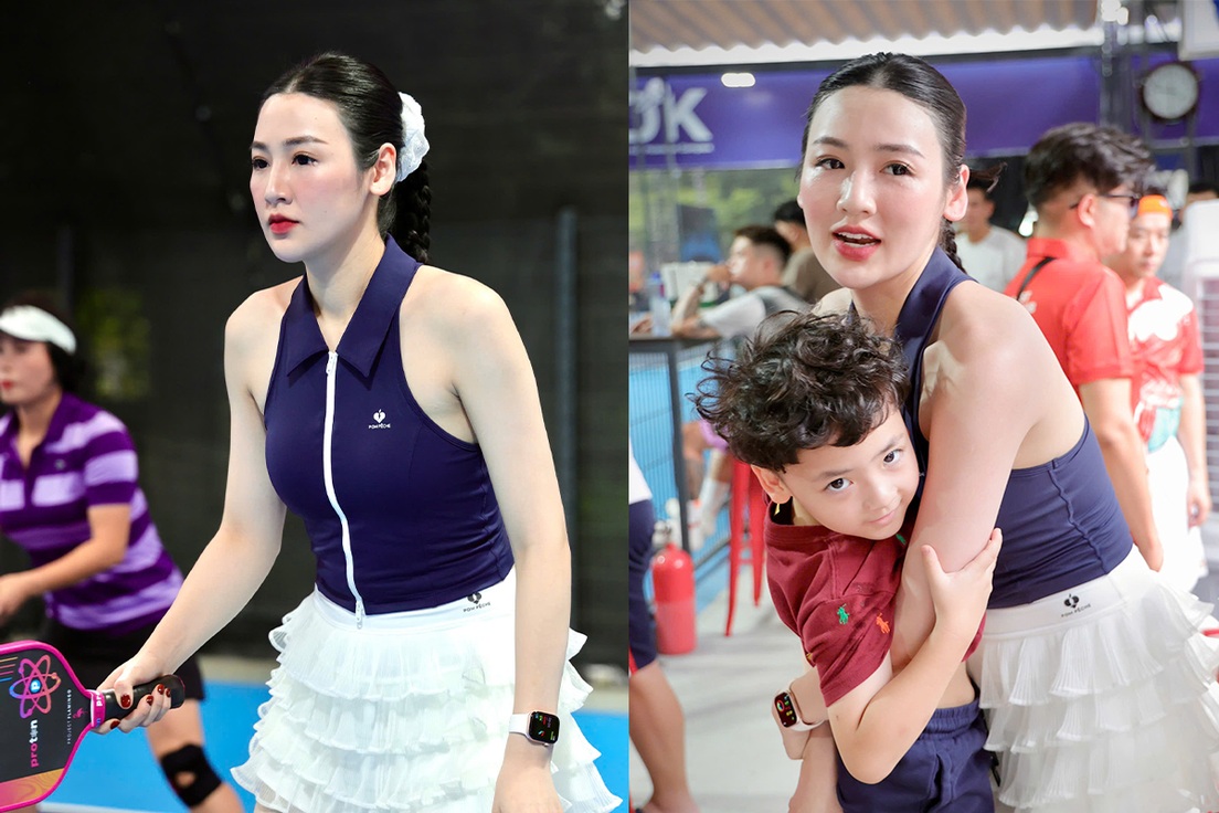 Á hậu Tú Anh khoe dáng gợi cảm đấu pickleball, chồng con cổ vũ nhiệt tình