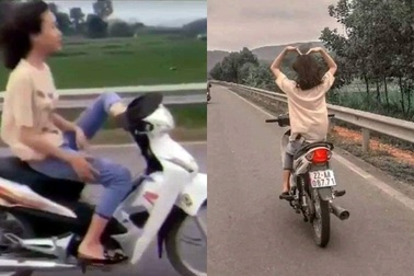 Nữ sinh điều khiển xe máy bằng... một chân