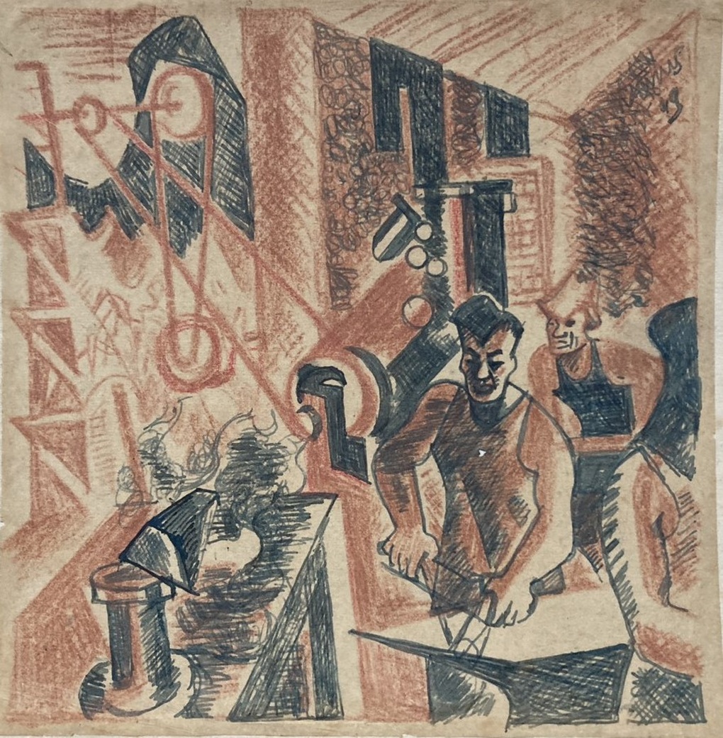 Xưởng rèn trong chiến khu. Trần Văn Cẩn. 1950. giấy chì.jpg . giấy chì.jpg