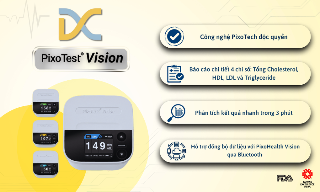 Máy đo mỡ máu PixoTest Vision - giải pháp hỗ trợ dự phòng rối loạn mỡ máu - 2 Máy đo mỡ máu PixoTest Vision - giải pháp hỗ trợ dự phòng rối loạn mỡ máu - 2