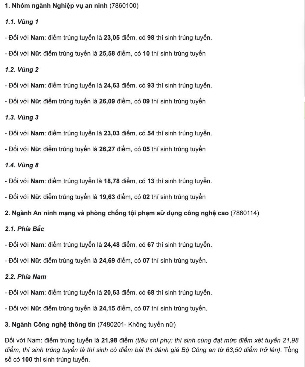Standard scores for all police schools 2025 - 5 Điểm chuẩn toàn bộ các trường công an 2025 - 5