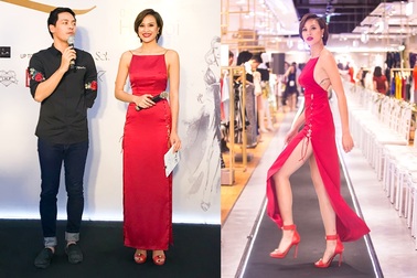 Phương Mai sexy với đầm xẻ cao đến hông bên MC Phan Anh