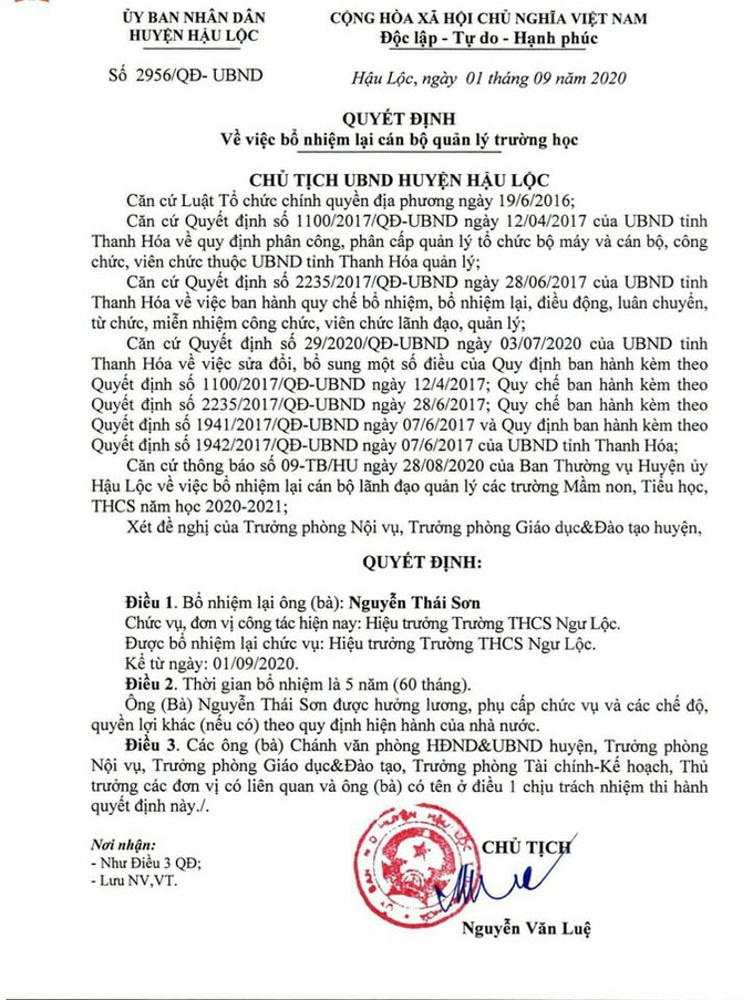 Thanh Hóa yêu cầu thu hồi quyết định bổ nhiệm lại Hiệu trưởng trái quy định - Ảnh 2.