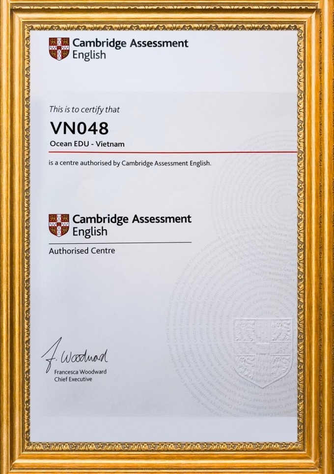 Ocean Edu được công nhận là đơn vị tổ chức khảo thí và cấp chứng chỉ Cambridge Quốc tế với mã số VN048