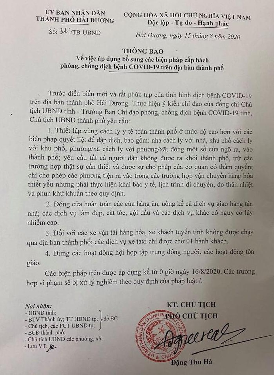Người dân Hải Dương không được rời thành phố từ 0h ngày 16/8 - 2 Người dân Hải Dương không được rời thành phố từ 0h ngày 16/8 - 2