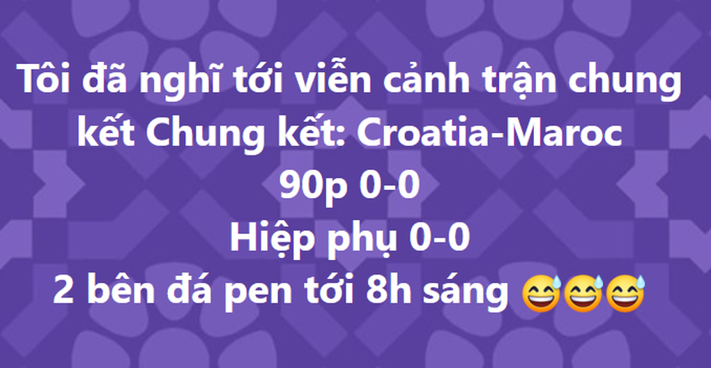 Nhiều người đã nghĩ về trận chung kết giữa Ma Rốc và Croatia, khi cả 2 đội đều triển khai lối đá phòng ngự và loạt sút luân lưu sẽ kéo dài mãi khi sự xuất sắc của 2 thủ môn (Ảnh: Facebook). Nhiều người đã nghĩ về trận chung kết giữa Ma Rốc và Croatia, khi cả 2 đội đều triển khai lối đá phòng ngự và loạt sút luân lưu sẽ kéo dài mãi khi sự xuất sắc của 2 thủ môn (Ảnh: Facebook).