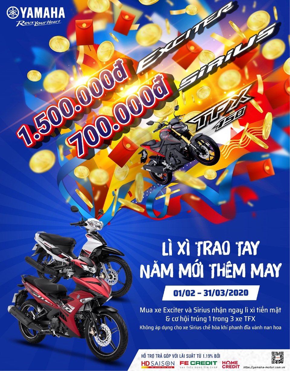 Nhận ngay lì xì “khủng” đầu xuân Canh Tý khi mua Yamaha Exciter và Sirius - 1 Nhận ngay lì xì “khủng” đầu xuân Canh Tý khi mua Yamaha Exciter và Sirius - 1