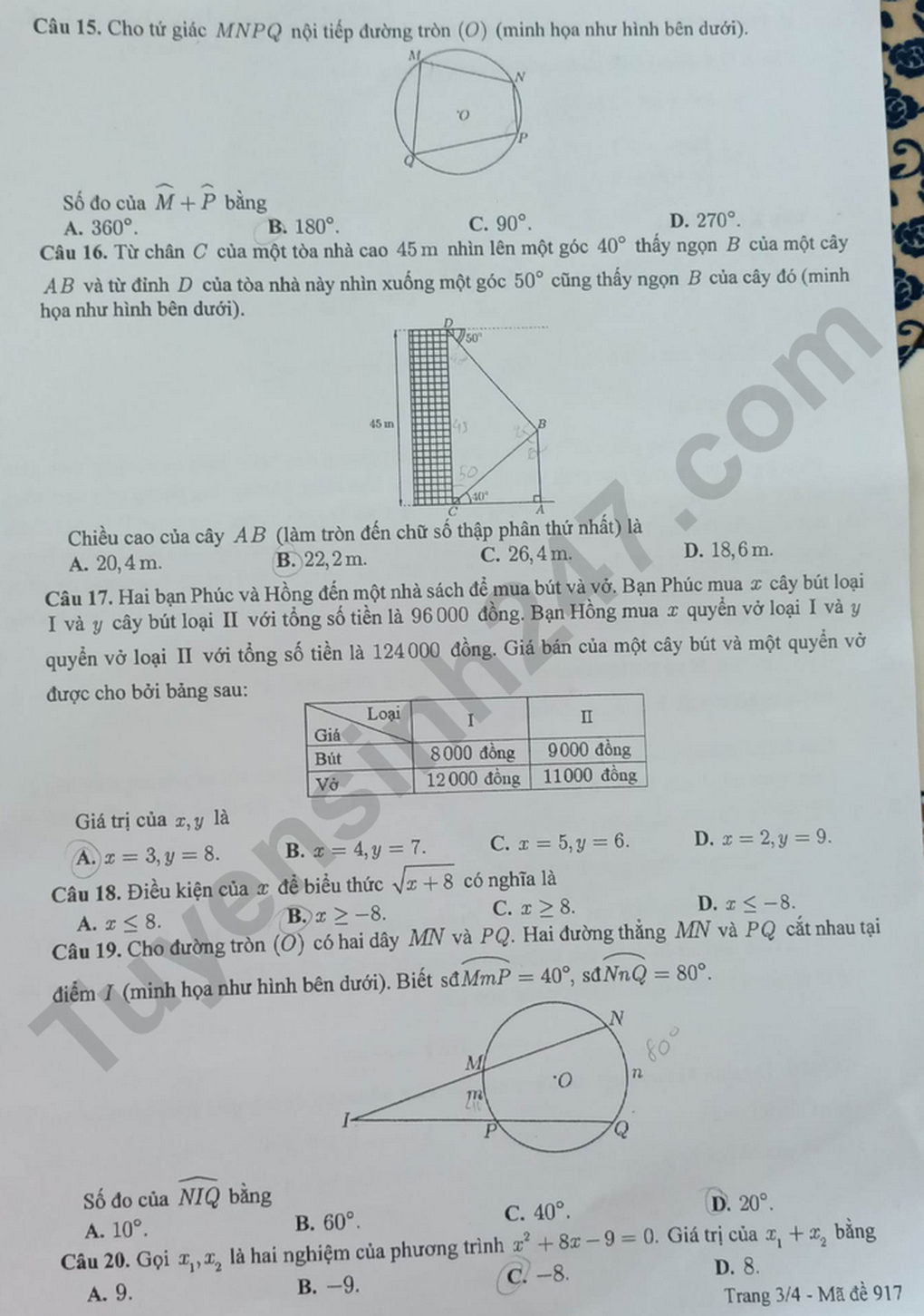 Đáp án môn toán vào lớp 10 TP Cần Thơ năm 2023 - 8 Đáp án môn toán vào lớp 10 TP Cần Thơ năm 2023 - 8
