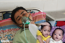 Cha nằm thoi thóp thở oxy, lo cho 2 con thơ đói khát ở quê nhà