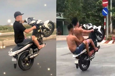 Xử phạt "quái xế" thích "khoe tài" đi xe máy một bánh