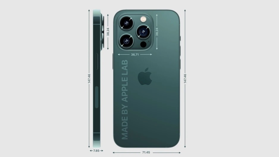 Hình ảnh bản dựng cho thấy kích cỡ iPhone 14 Pro tăng hơn so với iPhone 13 Pro (Ảnh: Apple Lab). Hình ảnh bản dựng cho thấy kích cỡ iPhone 14 Pro tăng hơn so với iPhone 13 Pro (Ảnh: Apple Lab).