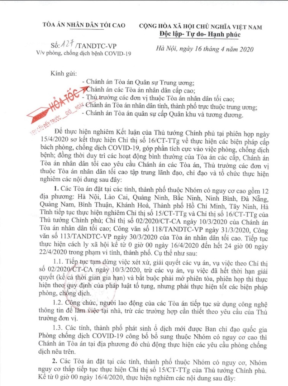 12 địa phương thuộc nhóm nguy cơ cao tiếp tục dừng xét xử - 1
