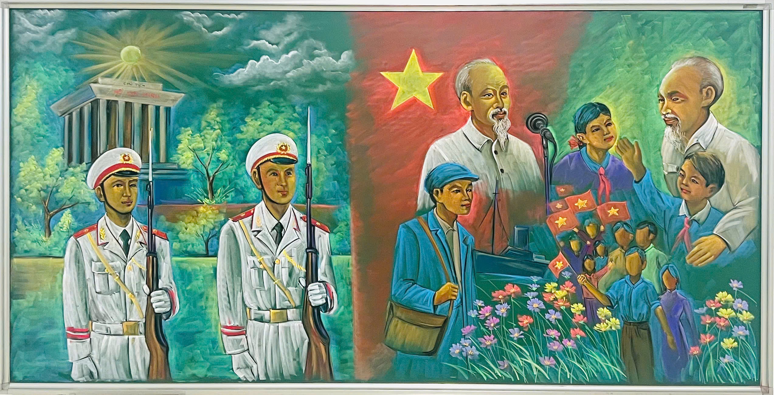 Thầy giáo dùng phấn vẽ cảnh Bác Hồ đọc Tuyên ngôn độc lập gây sốt - 2