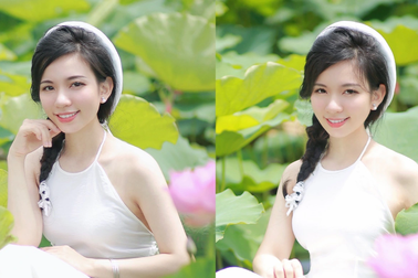 Á khôi Diễm Anh yêu kiều đọ sắc với sen đầu mùa