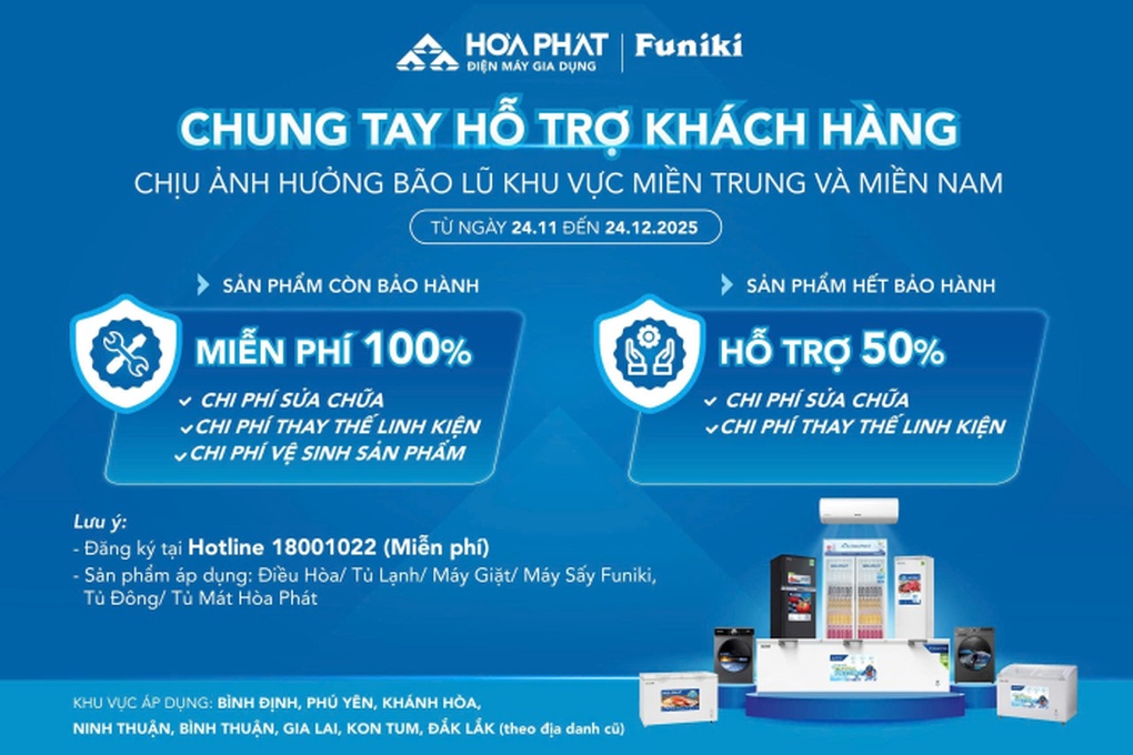 Hòa Phát hỗ trợ sửa chữa thiết bị điện lạnh cho người dân vùng lũ - 1