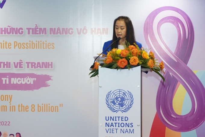 Bà Naomi Kitahara, trưởng đại diện Quỹ dân số Liên Hợp Quốc (UNFPA) tại Việt Nam phát biểu tại sự kiện.