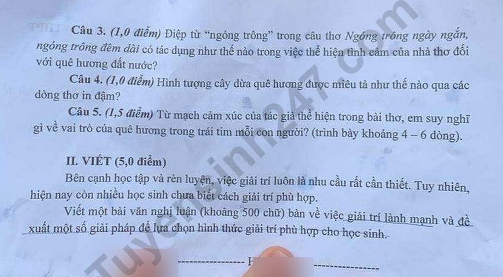 សំណួរ-ចម្លើយ មុខវិជ្ជាអក្សរសាស្ត្រ សម្រាប់ថ្នាក់ទី១០ នៅខេត្តអានយ៉ាង ឆ្នាំ២០២៥ - ២ Đề thi và đáp án môn văn vào lớp 10 tỉnh An Giang năm 2025 - 2