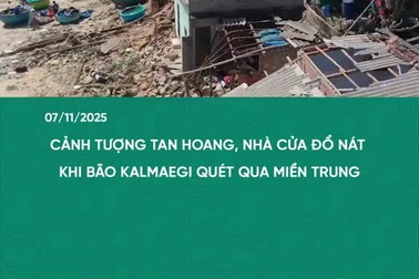 Cảnh tượng tan hoang, nhà cửa đổ nát khi bão Kalmaegi quét qua miền Trung