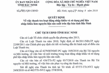 Thanh tra hàng loạt các doanh nghiệp nhập khẩu phế liệu tại Bắc Ninh!