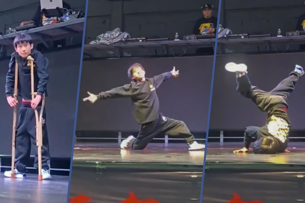 Nam sinh khuyết tật bỏ nạng, nhảy breakdance gây sốt mạng - 1 Nam sinh khuyết tật bỏ nạng, nhảy breakdance gây sốt mạng