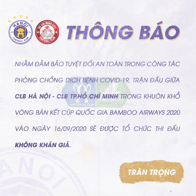 Trận bán kết cúp Quốc gia thi đấu sẽ không có khán giả - Ảnh 1.