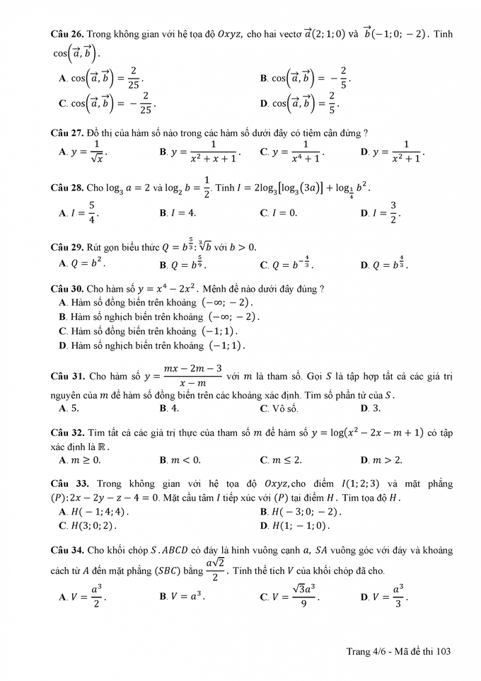 Đáp án và đề thi THPT Quốc gia môn Toán 3 năm gần nhất - Ảnh 4.