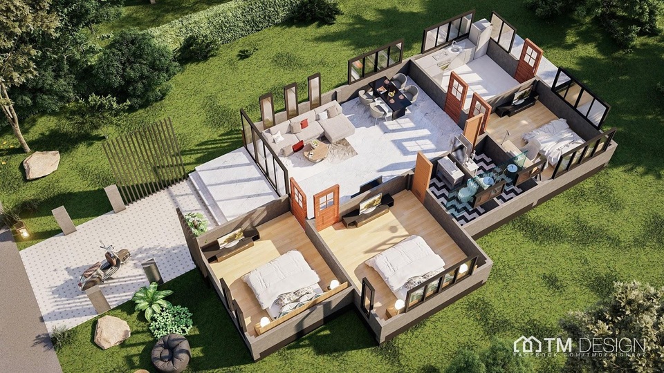 Mẫu nhà cấp 4 với 3 phòng ngủ, đẹp như biệt thự vườn dành cho gia đình Việt - 4 Mẫu nhà cấp 4 với 3 phòng ngủ, đẹp như biệt thự vườn dành cho gia đình Việt - 4