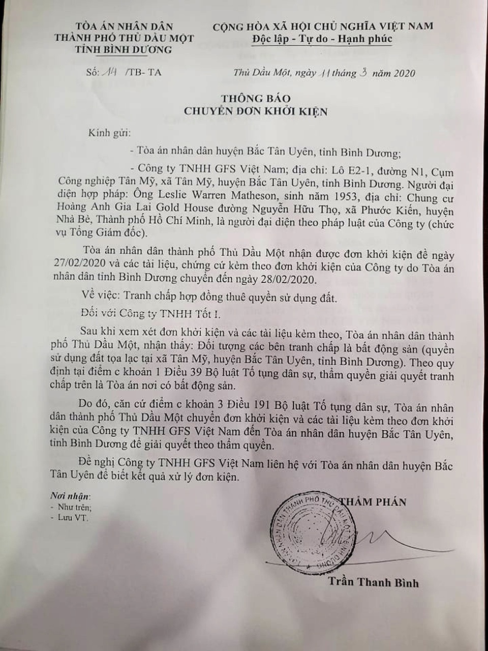 Bình Dương: “Chóng mặt” vì tòa liên tiếp chuyển đơn khởi kiện - 2 Bình Dương: “Chóng mặt” vì tòa liên tiếp chuyển đơn khởi kiện - 2