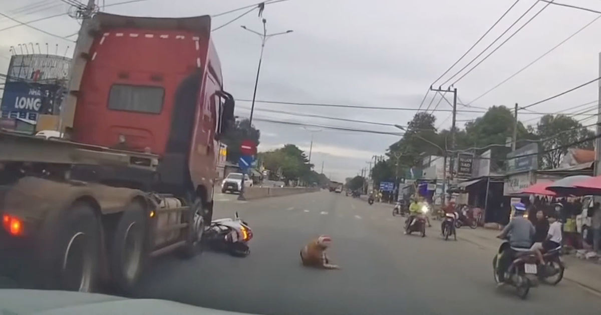 Người phụ nữ bị xe container chèn ngã vì một kiểu đi sang đường nguy ...