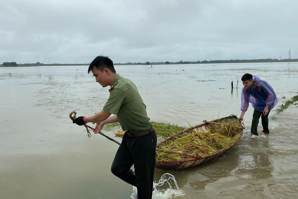 Công an, bộ đội dầm nước lũ cứu lúa giúp dân - 7 Công an, bộ đội dầm nước lũ cứu lúa giúp dân - 7
