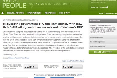 Kiến nghị Mỹ yêu cầu Trung Quốc rút giàn khoan khỏi vùng biển Việt Nam