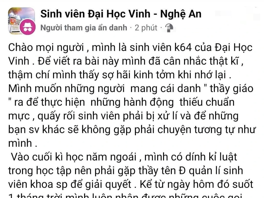 Nghi vấn cán bộ Đại học Vinh gửi ảnh nhạy cảm, đe dọa nữ sinh - 1 Nghi vấn cán bộ Đại học Vinh gửi ảnh nhạy cảm, đe dọa nữ sinh - 1