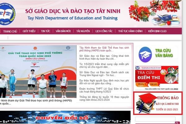 Giao diện tra cứu điểm thi lớp 10 tỉnh Tây Ninh (Ảnh chụp màn hình)