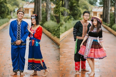 Học sinh cấp 3 tái hiện trang phục các dân tộc Việt Nam qua ảnh kỷ yếu
