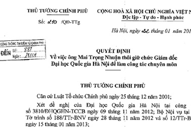 Cho thôi chức với Giám đốc Đại học Quốc gia Hà Nội 
