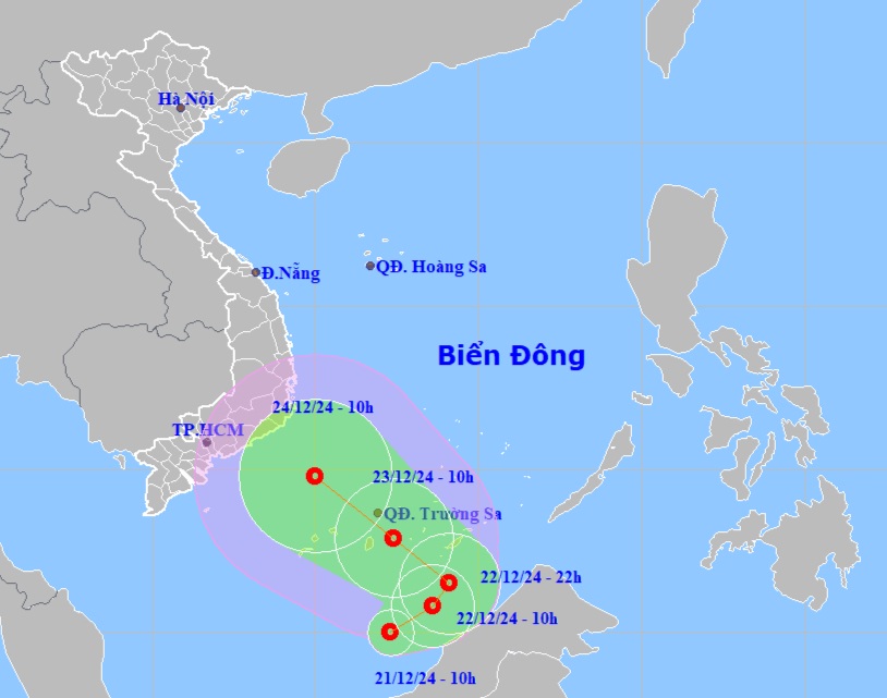 Tropische depressie verandert van richting en stroomt de wateren van de Truong Sa-archipel binnen - 1 Áp thấp nhiệt đới sẽ đổi hướng và đi vào vùng biển quần đảo Trường Sa - 1