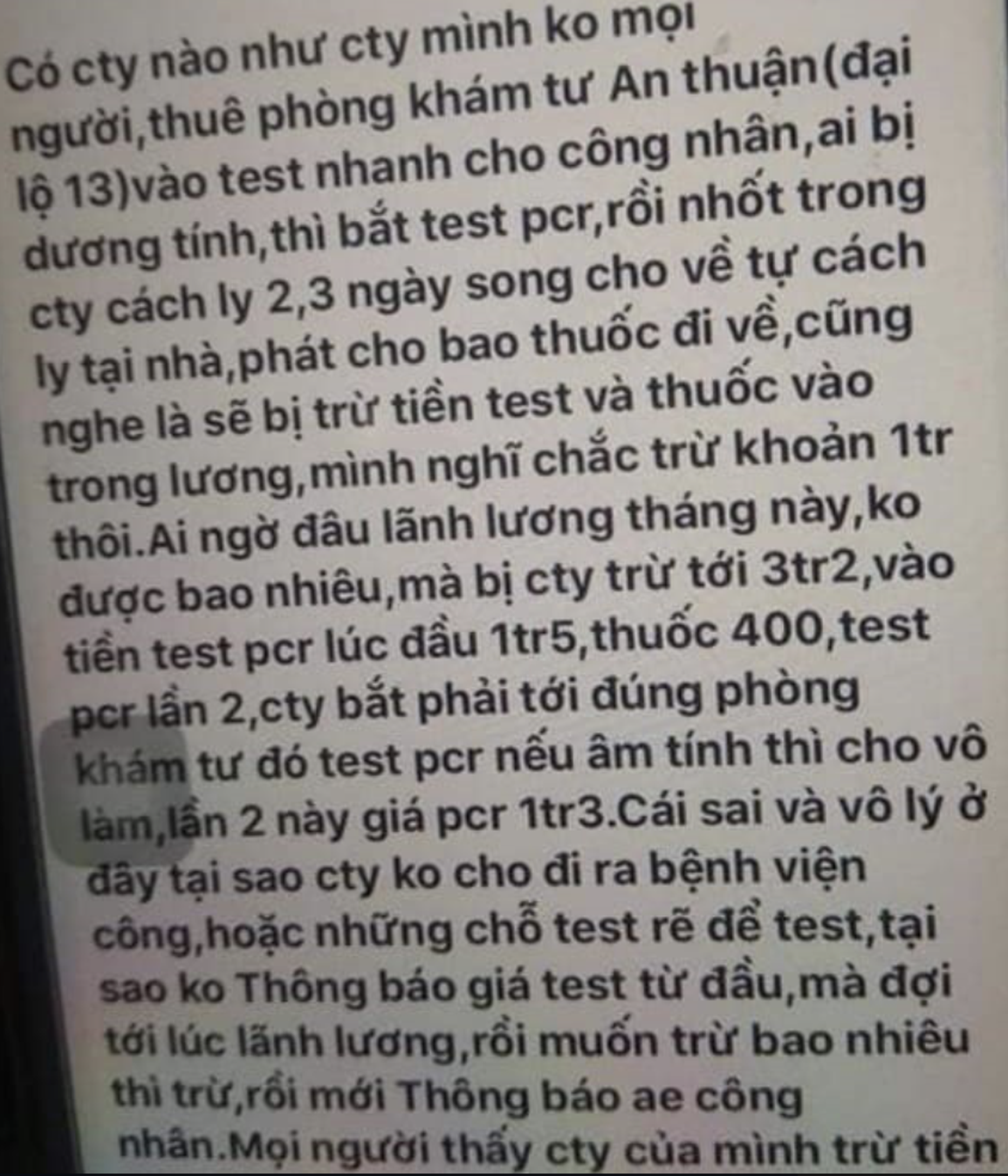 Công nhân bị trừ lương 4,5 triệu tiền xét nghiệm: Công an vào cuộc - 2 Công nhân bị trừ lương 4,5 triệu tiền xét nghiệm: Công an vào cuộc - 2