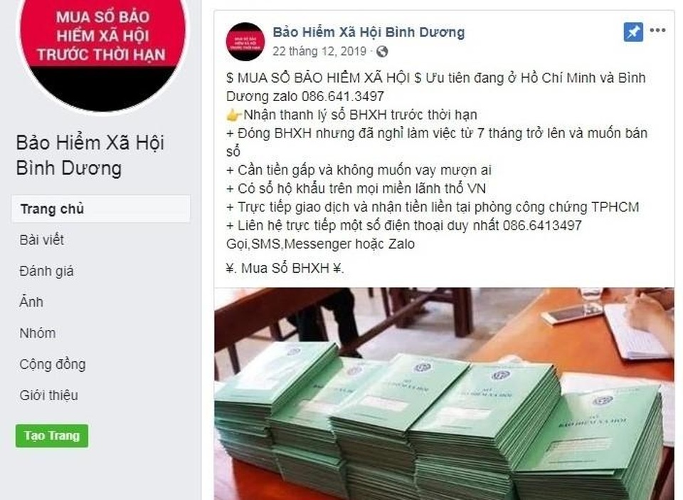 Cảnh báo việc dùng tài khoản Facebook giả mạo để thu gom sổ BHXH - 1 Cảnh báo việc dùng tài khoản Facebook giả mạo để thu gom sổ BHXH - 1