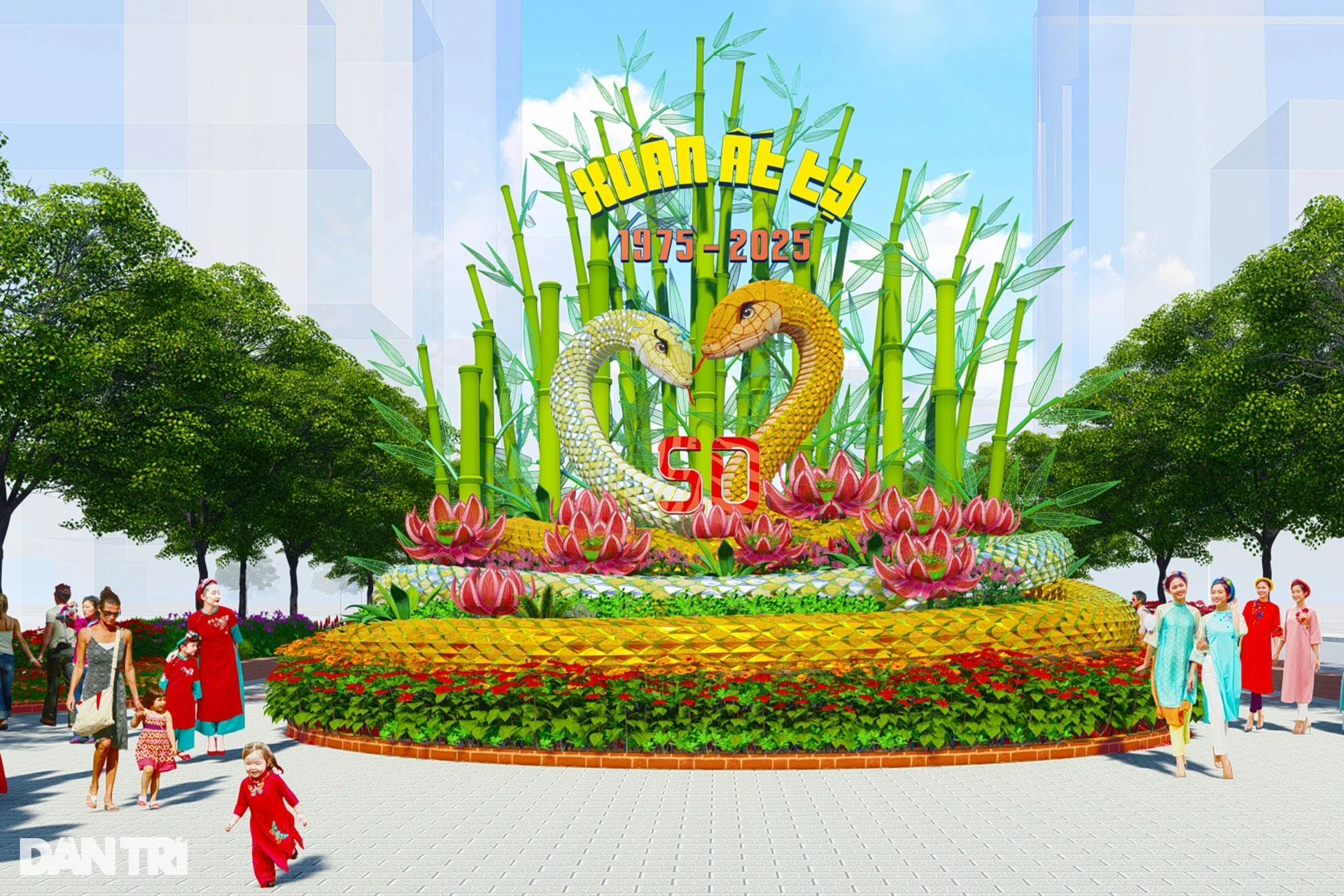 Cận cảnh linh vật rắn khổng lồ ở đường hoa Nguyễn Huệ - 13 Cận cảnh linh vật rắn khổng lồ ở đường hoa Nguyễn Huệ - 13