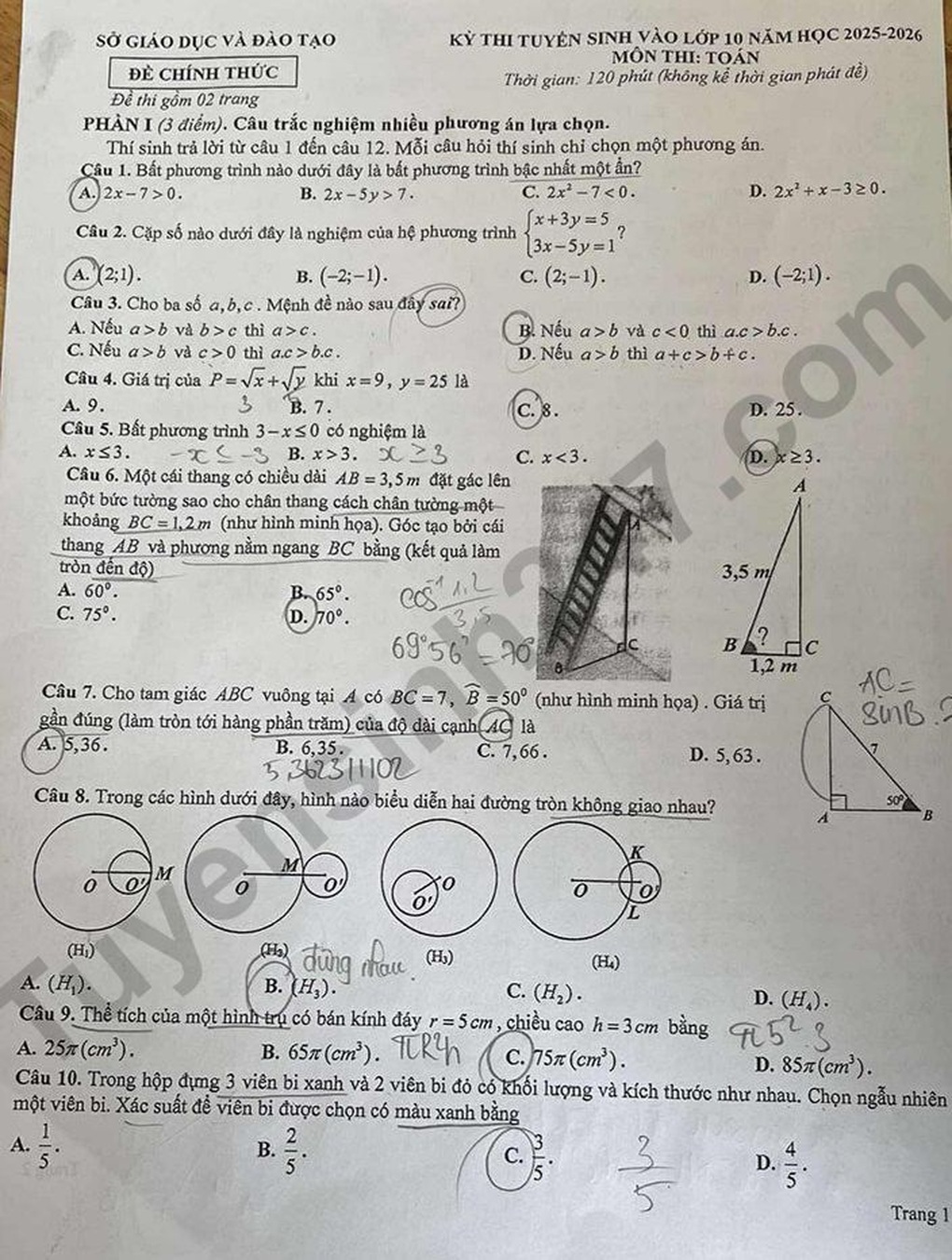 Đề và đáp án môn toán thi lớp 10 năm 2025 tỉnh Bình Dương - 1 Đề và đáp án môn toán thi lớp 10 năm 2025 tỉnh Bình Dương - 1