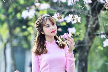 Nữ sinh 9X bên sắc tím hoa ban giữa lòng Thủ đô