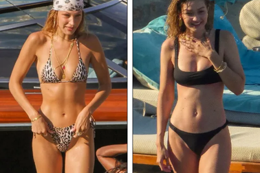 Gigi và Bella Hadid đùa giỡn với sóng biển Hi Lạp