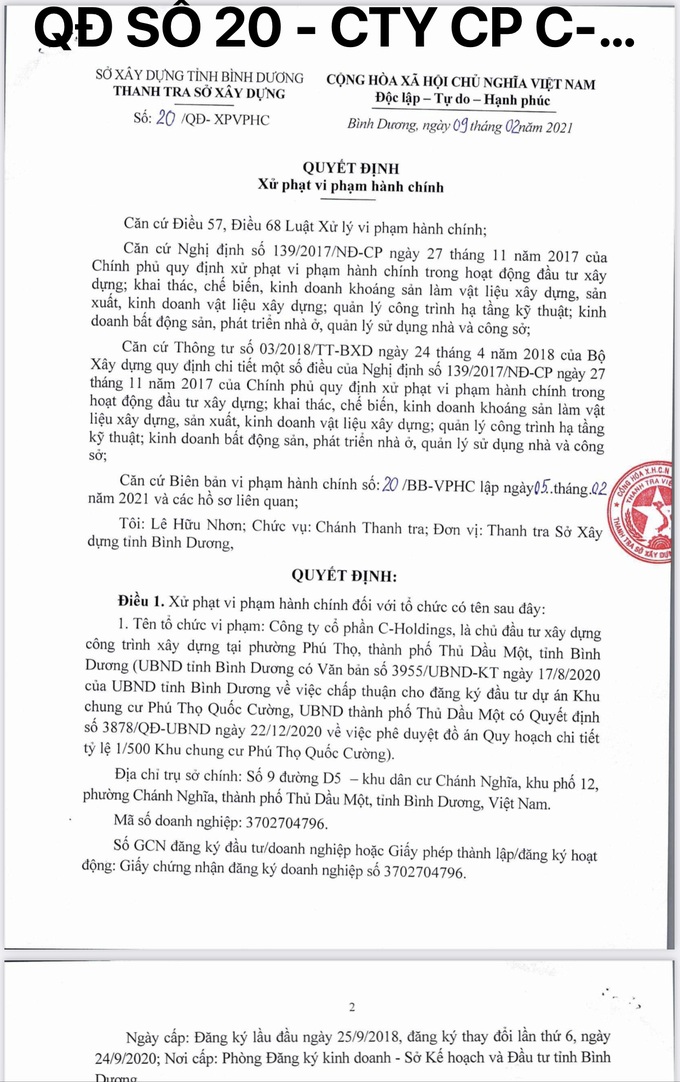 Bình Dương: Xử phạt Công ty C – Holdings thi công xây dựng công trình không có giấy phép - Ảnh 1. Bình Dương: Xử phạt Công ty C – Holdings thi công xây dựng công trình không có giấy phép - Ảnh 1.