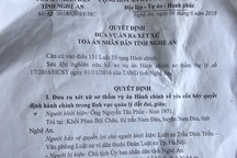 Gửi đơn kháng cáo yêu cầu Chủ tịch UBND huyện Nam Đàn bồi thường những thiệt hại!